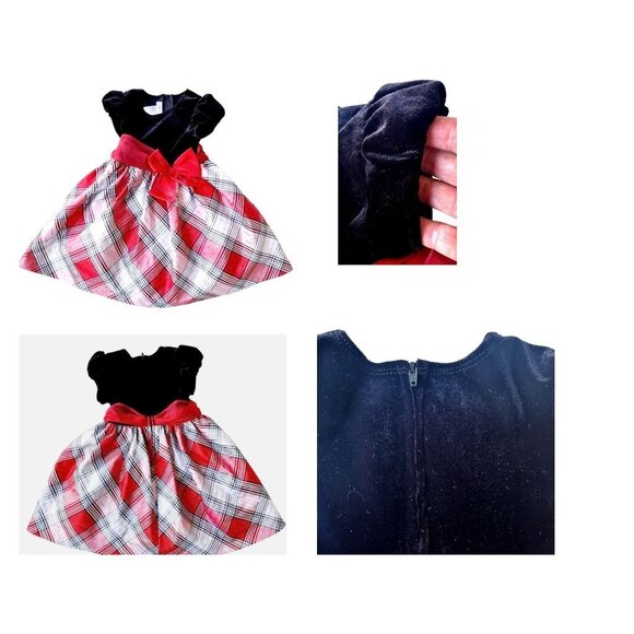 Bonnie Jean Velour Red Plaid Dress Toddler Girl 3T Christmas Bows Valentine EUC - Picture 10 of 12